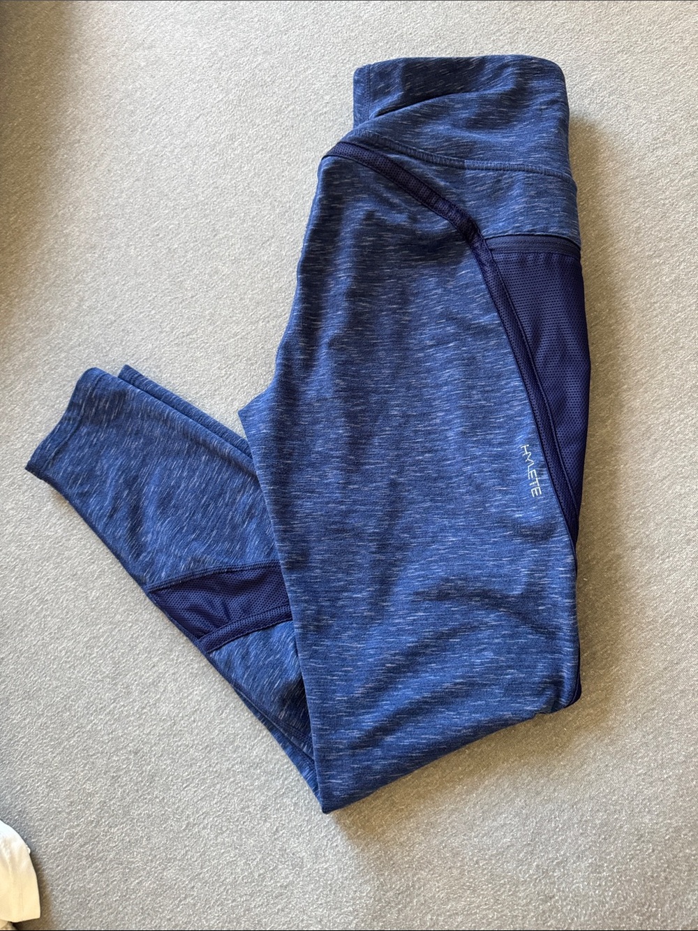 Hylete Navy Heathered Leggings with Mesh Panels